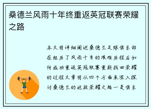 桑德兰风雨十年终重返英冠联赛荣耀之路